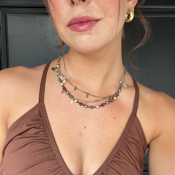 Beautiful vintage gold layered leaf necklace / Can be worn as a choker or long - Picture 1 of 5